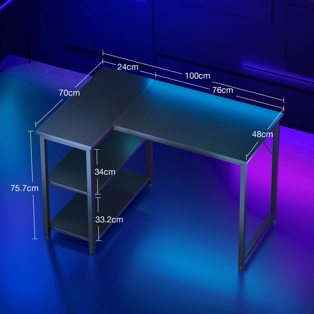 Gaming Tisch L-Form mit Regal 100x70 cm Schwarz Stahl - Bild 4
