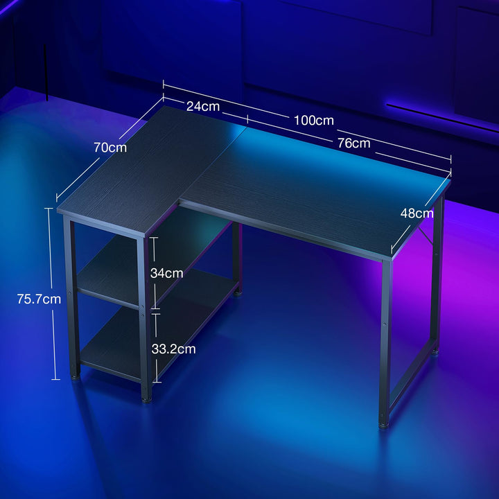 Gaming Tisch L-Form mit Regal 100x70 cm Schwarz Stahl - Bild 4