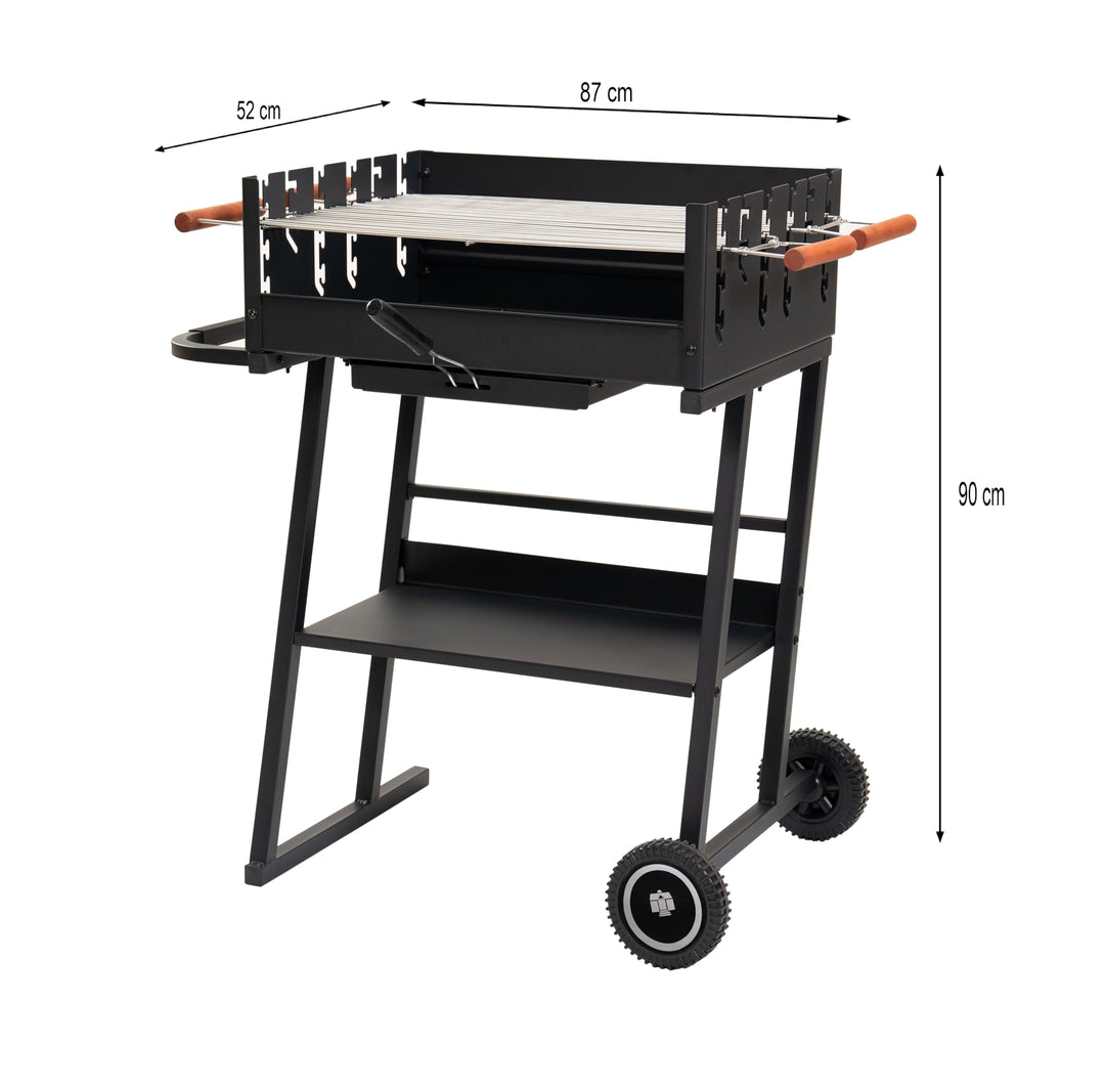 Holzkohlegrill Stahl mit 2 höhenverstellbaren Rosten und Rollen - Bild 6