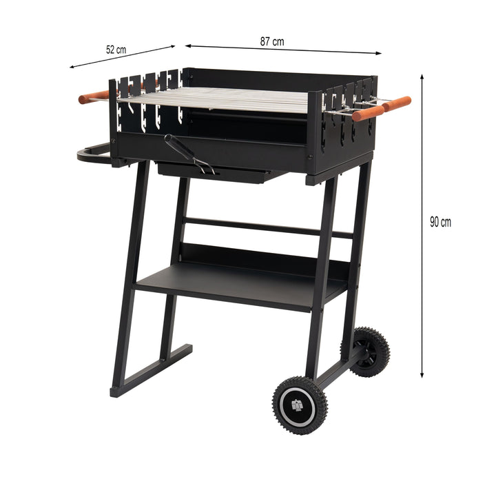 Holzkohlegrill Stahl mit 2 höhenverstellbaren Rosten und Rollen - Bild 6