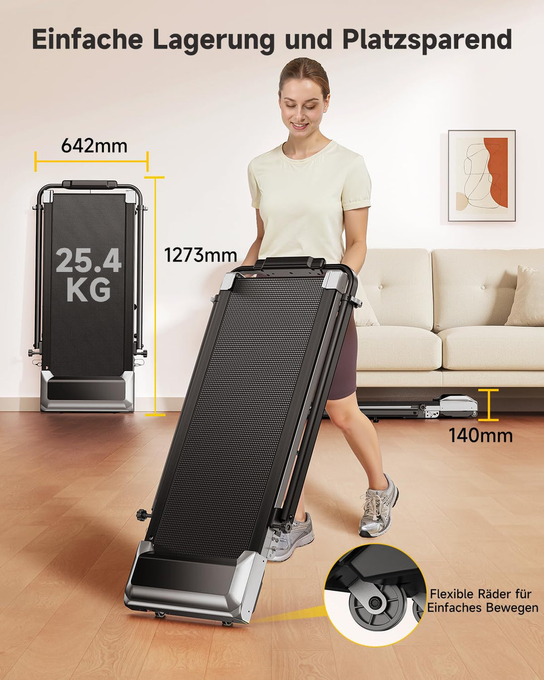 Laufband klappbar 12% Steigung 12km/h mit App 2.5HP Motor - Bild 8