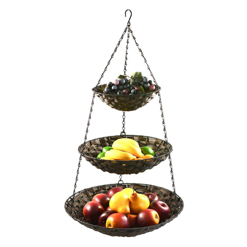 Hänge-Etagere 3 Etagen Polyrattan Obstkorb für Küche Ø 25–45 cm