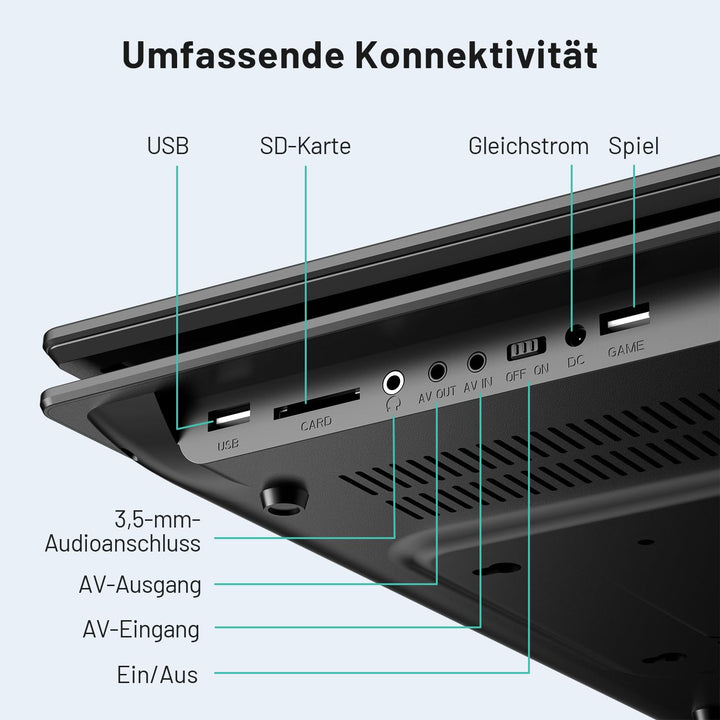 Tragbarer DVD-Player 14,1" HD-Schwenkdisplay 6h Akku zonenfrei - Bild 8