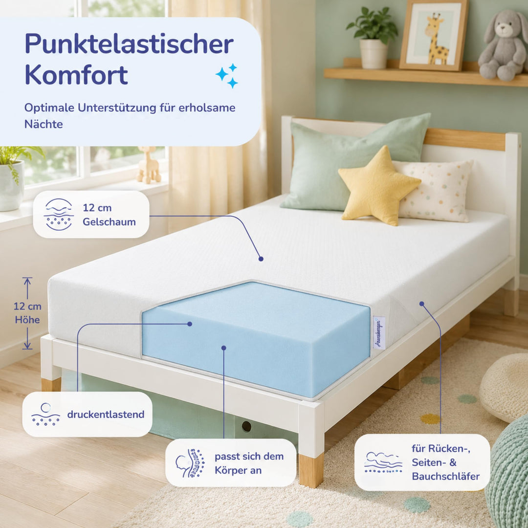 Babymatratze Gelschaum 70x140 cm 12cm hoch waschbarer Bezug - Bild 2
