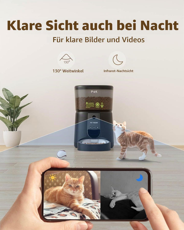 Futterautomat Katze mit HD-Kamera 4L Edelstahlnapf WLAN App - Bild 3