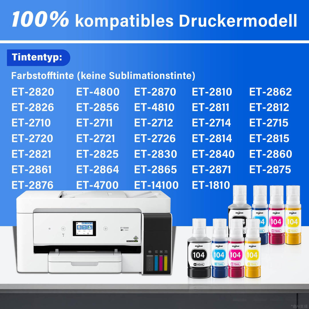 Tintenflaschen 104 Multipack 2 Sätze kompatibel für Epson EcoTank - Bild 2