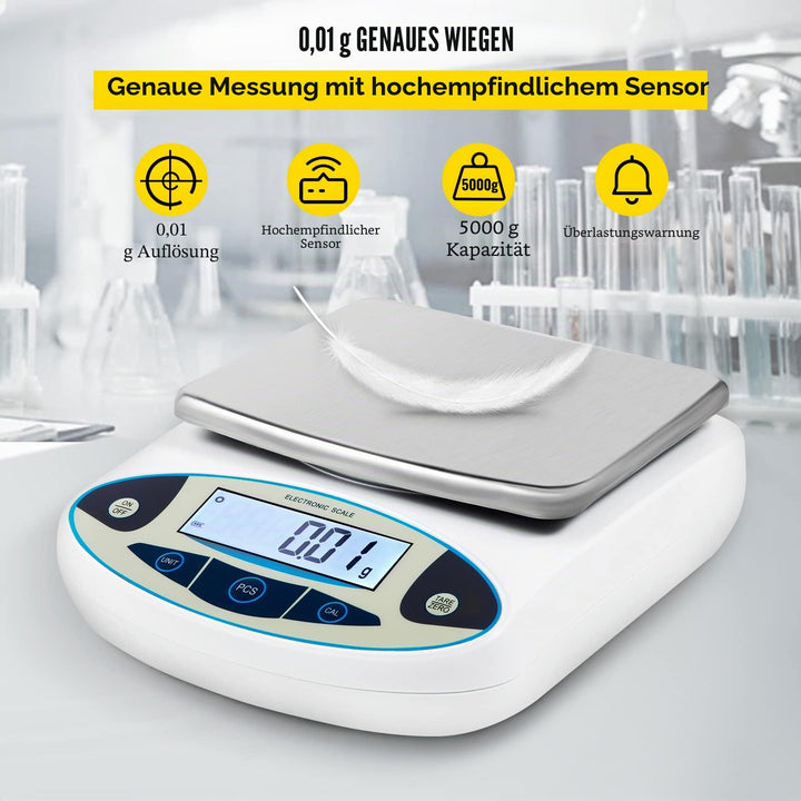 Digitalwaage Präzision 5000g / 0,01g mit LCD und 13 Einheiten - Bild 3