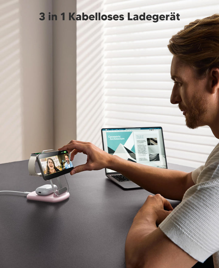 3-in-1 Ladestation Wireless MagSafe-kompatibel Faltbar Rosa - Bild 6