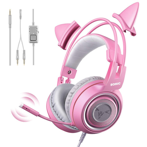 Gaming-Headset mit Katzenhren Rosa 3,5mm für PS4 Xbox Smartphone