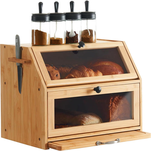 Brotkasten Bambus mit Schneidebrett & Messerhalterung 39x26x33 cm