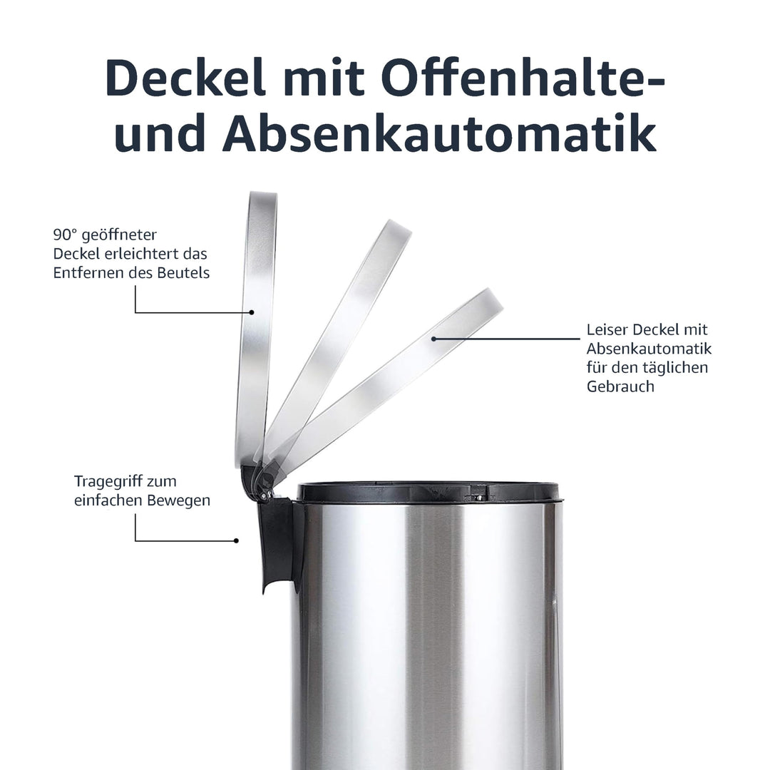 Mülleimer 20 L Edelstahl gebürstet mit Soft-Close-Deckel Pedal - Bild 3