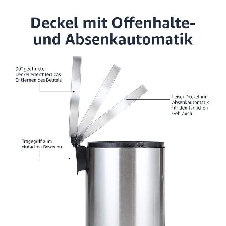 Mülleimer 20 L Edelstahl gebürstet mit Soft-Close-Deckel Pedal - Bild 3