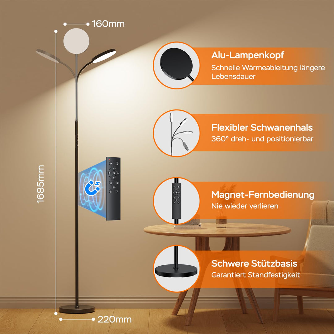 LED Stehlampe dimmbar mit Fernbedienung 18W 600 Lux schwarz - Bild 4