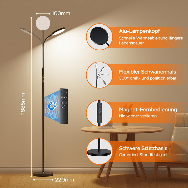 LED Stehlampe dimmbar mit Fernbedienung 18W 600 Lux schwarz - Bild 4