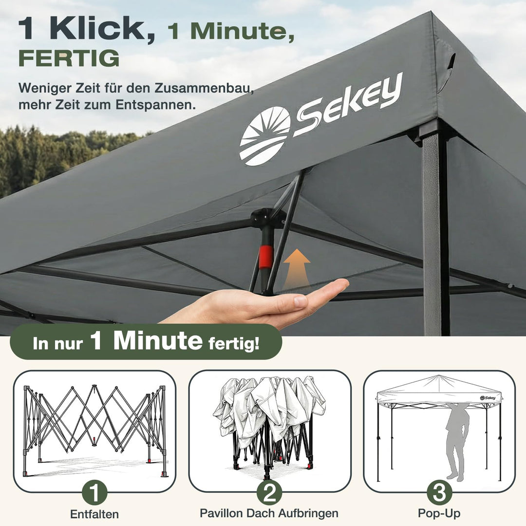 Faltpavillon 3x3 m Pop-Up mit 4 Seitenwänden 420D Oxford anthrazit - Bild 2