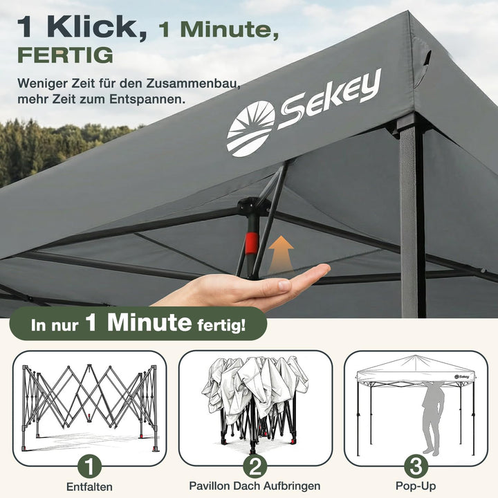 Faltpavillon 3x3 m Pop-Up mit 4 Seitenwänden 420D Oxford anthrazit - Bild 2
