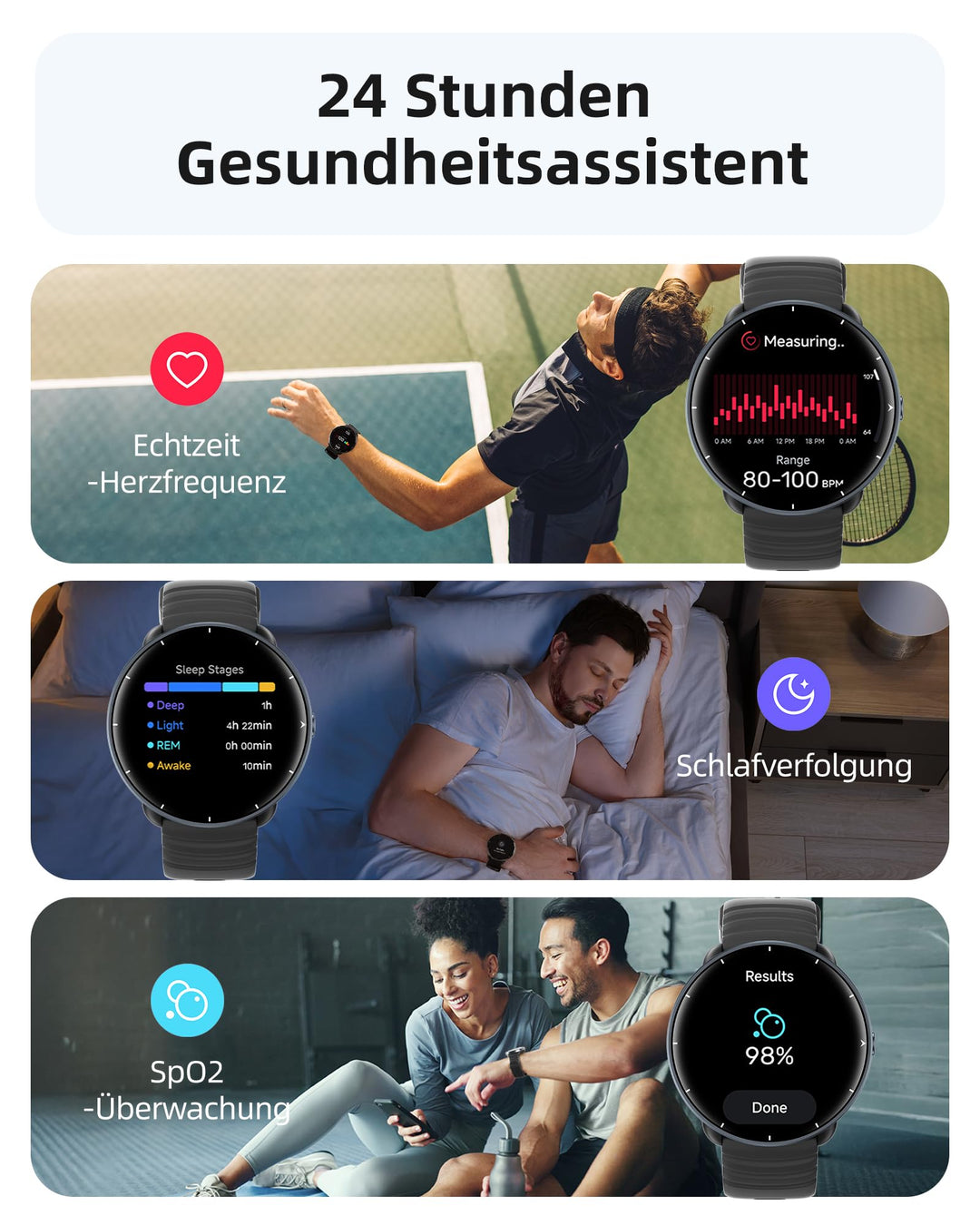 Smartwatch mit GPS und Schwimmtracking 5 ATM wasserdicht AMOLED - Bild 6