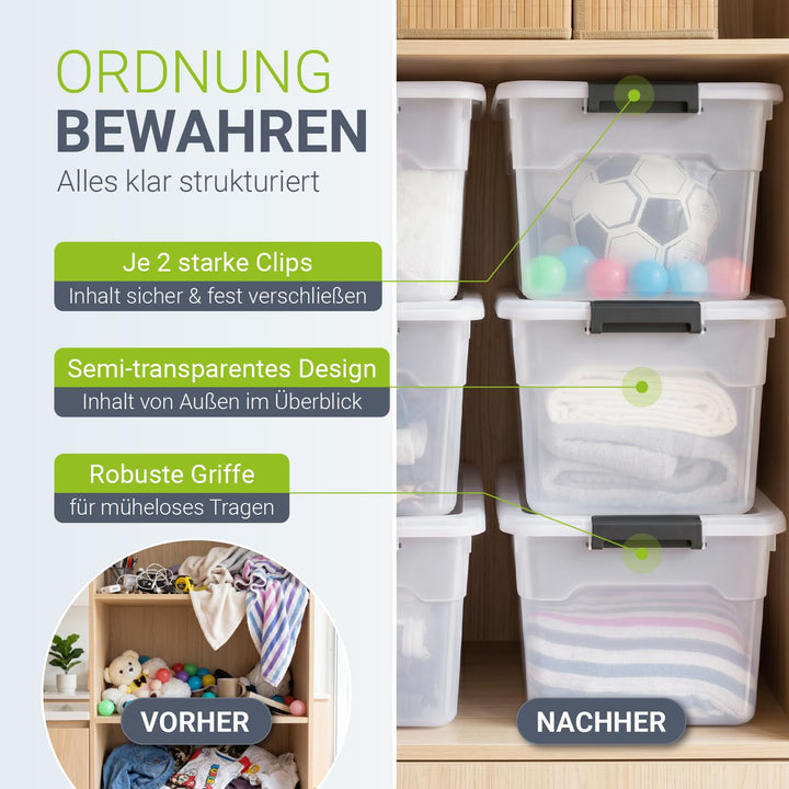 Aufbewahrungsbox mit Deckel 45 L transparent stapelbar 6er Set - Bild 5