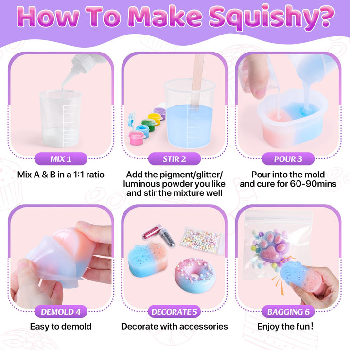 Squishy Bastelset Kinder 480ml Flüssigsilikon mit 6 Formen leuchtend - Bild 5