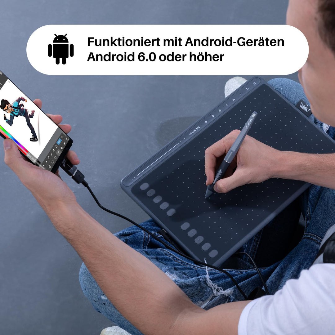 Grafiktablett 10x6 Zoll mit Multimedia-Tasten, 8192 Druckstufen, Grau - Bild 7