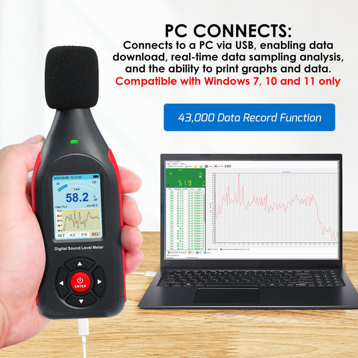 Schallpegelmessgerät Digital 30-130 dB mit Datenlogger 43.000 Datensätze - Bild 3