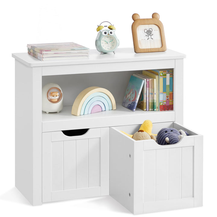 Kinderregal mit Rollboxen 72x60 cm Holz Weiss Spielzeugaufbewahrung