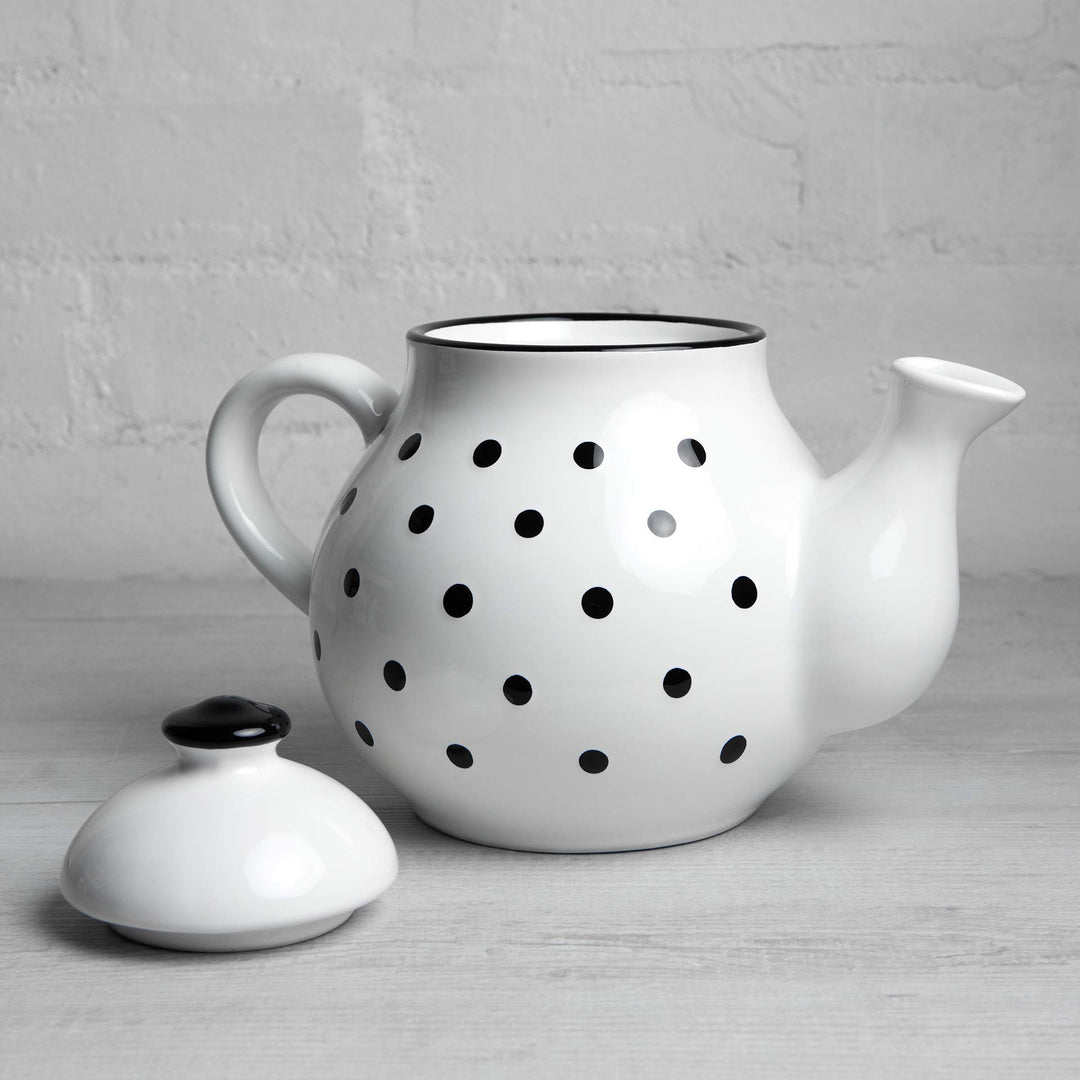 Teekanne Keramik 1,7 Liter Weiss Schwarz Polka Dots handgemacht - Bild 6