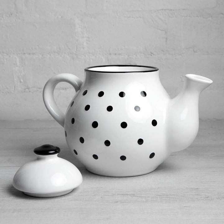 Teekanne Keramik 1,7 Liter Weiss Schwarz Polka Dots handgemacht - Bild 6