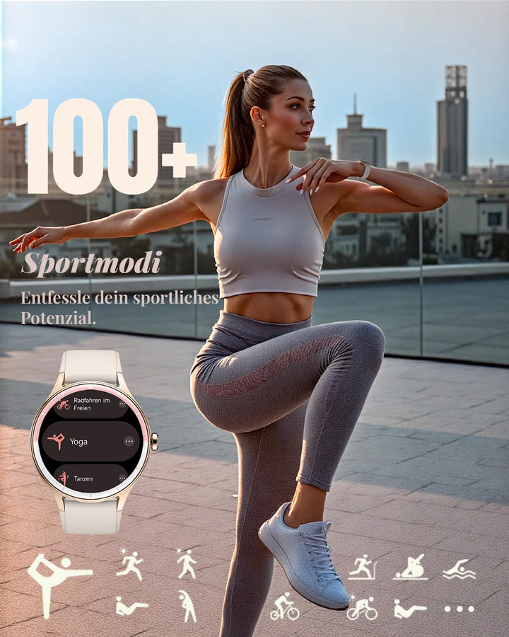 Smartwatch Damen 40mm rund, 100+ Sportmodi, IP68, Beige - Bild 2