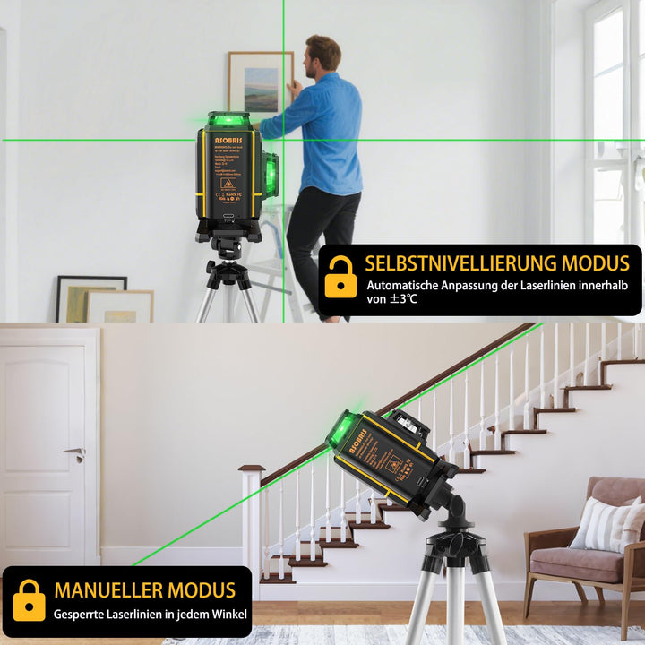 Kreuzlinienlaser 16 Linien 4D 360° selbstnivellierend mit Stativ - Bild 4