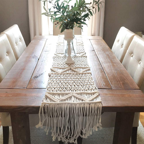 Makramee Tischläufer Baumwolle handgewebt Boho 35x180 cm