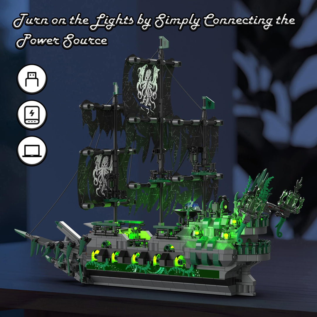 Piratenschiff Klemmbausteine Flying Dutchman mit 9 LED Beleuchtung - Bild 2