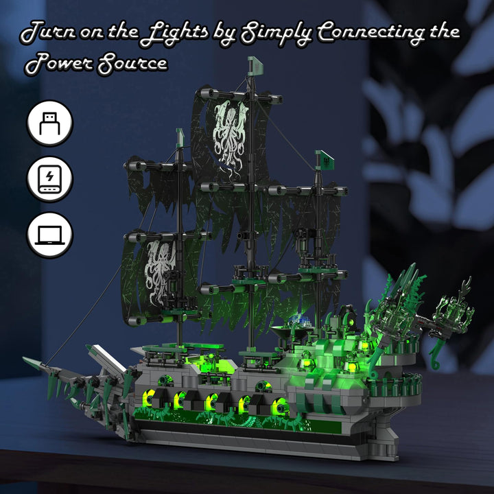 Piratenschiff Klemmbausteine Flying Dutchman mit 9 LED Beleuchtung - Bild 2