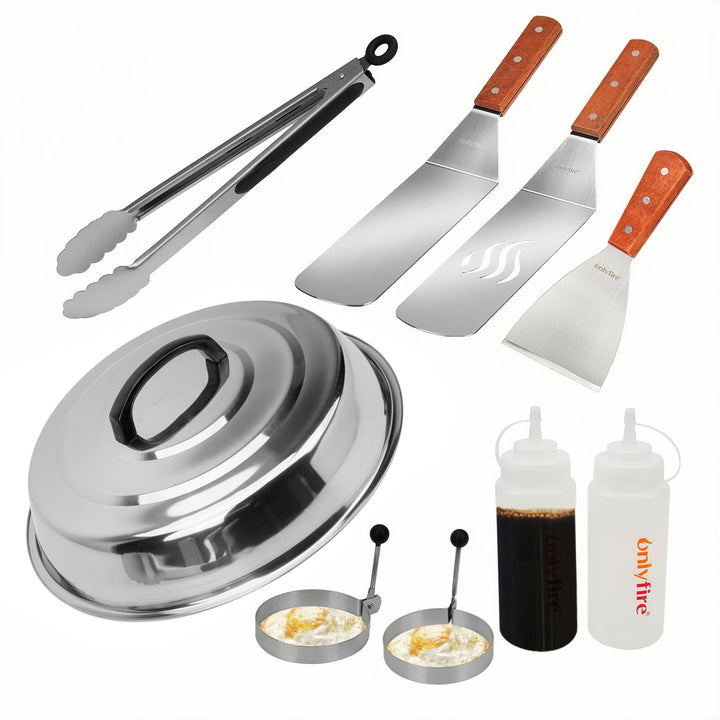 Plancha Grillbesteck Set 9-teilig Edelstahl mit Spatel Zange Schmelzkuppel