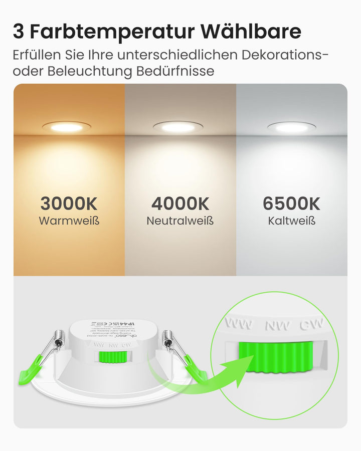 LED Einbaustrahler 7W IP44 dimmbar 3 Farbtemperaturen 12er Set - Bild 5