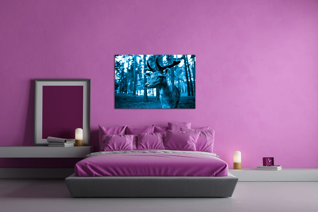 Leinwandbild Hirsch Monochrom Blau auf Echtholzrahmen 80x60 cm - Bild 3
