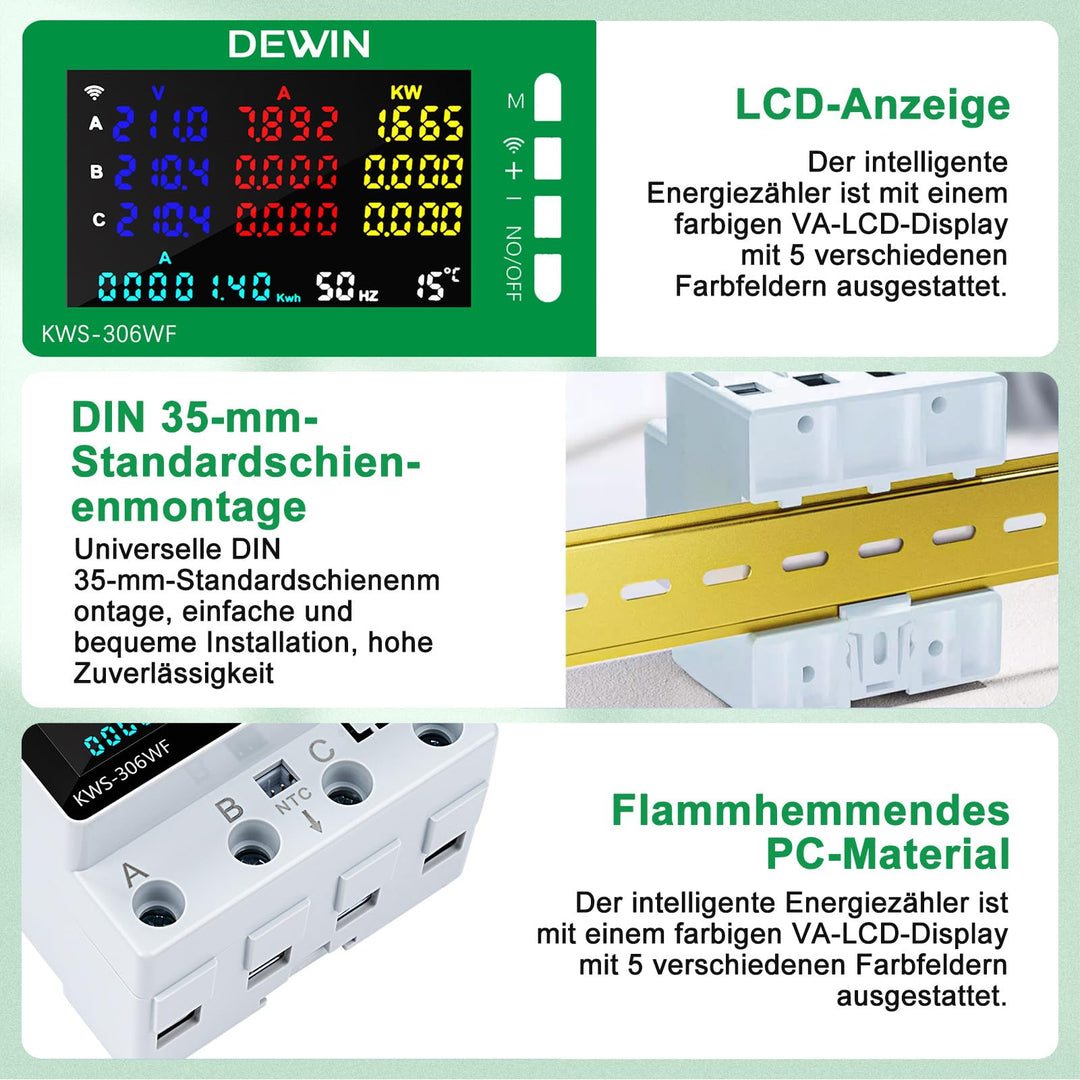 Drehstromzähler WLAN 3-Phasen 9-in-1 Hutschiene 80A Tuya - Bild 9