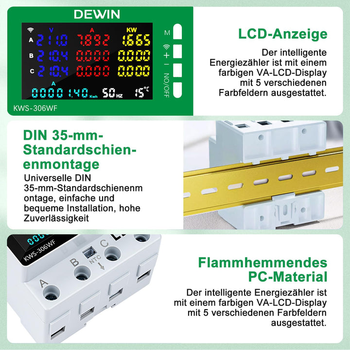 Drehstromzähler WLAN 3-Phasen 9-in-1 Hutschiene 80A Tuya - Bild 9