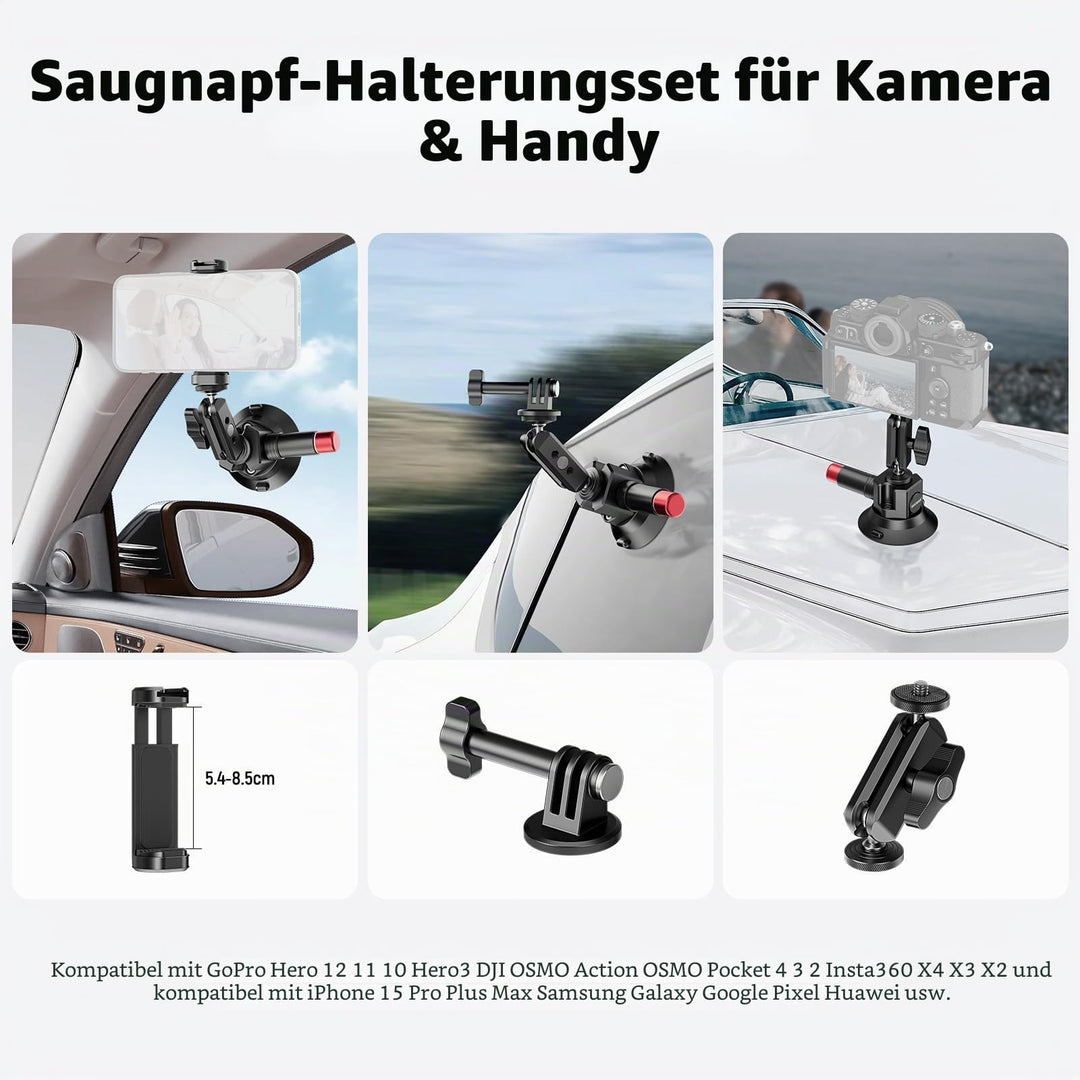 Saugnapf Kamerahalterung 76mm mit Kugelkopf Magic Arm 1/4" 3/8" - Bild 2
