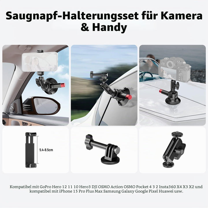 Saugnapf Kamerahalterung 76mm mit Kugelkopf Magic Arm 1/4" 3/8" - Bild 2