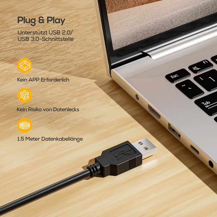 Webcam Full HD 1080P mit Mikrofon und Sichtschutzabdeckung, USB - Bild 9