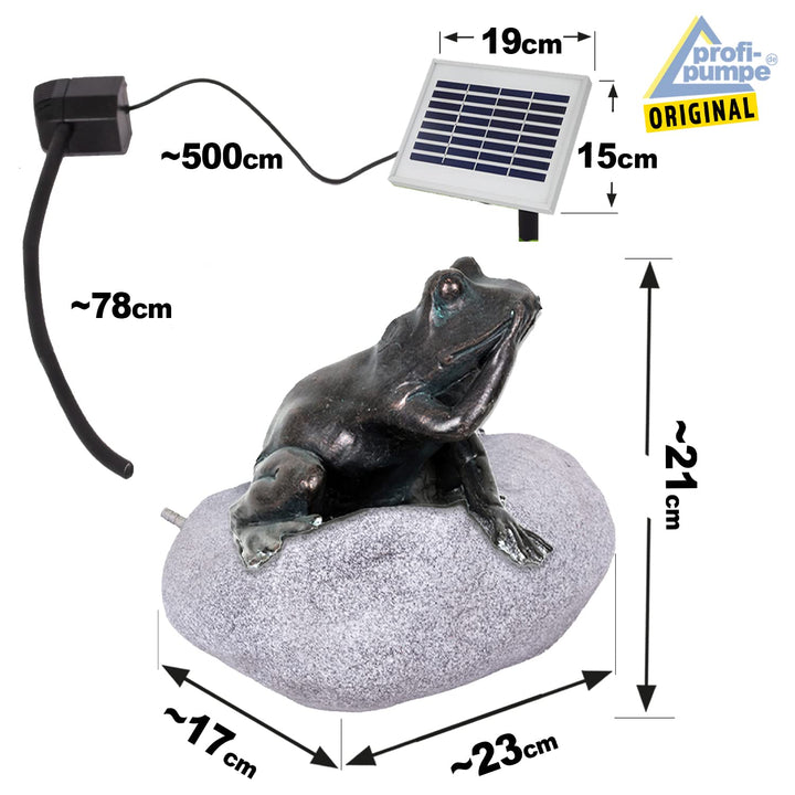 Solar Teichpumpe Frosch-Figur Polyresin Wasserspiel Set mit Solarmodul - Bild 3