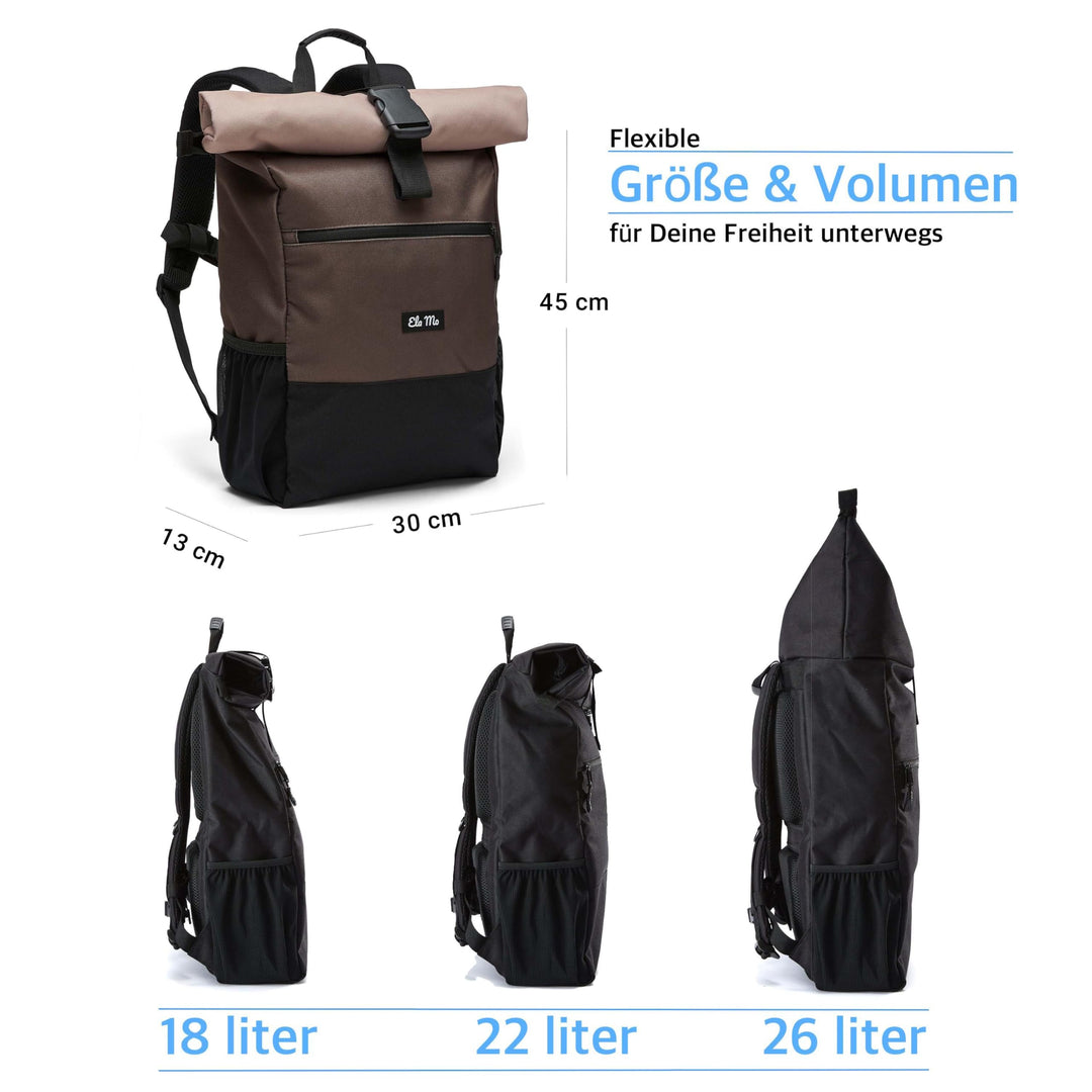 Rolltop Rucksack Damen 18-26L mit USB &amp; Laptopfach bis 17 Zoll - Bild 6