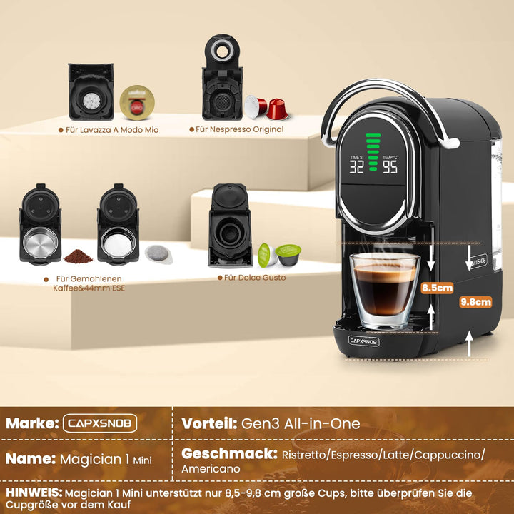 Kapselmaschine 5-in-1 für Nespresso Dolce Gusto ESE-Pad 20 Bar 1450W - Bild 9