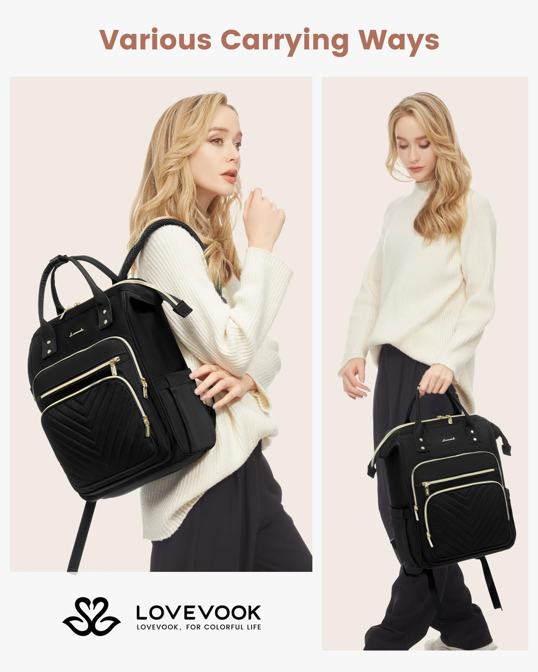 Damenrucksack 15,6 Zoll Laptop wasserdicht mit USB-Anschluss schwarz - Bild 2