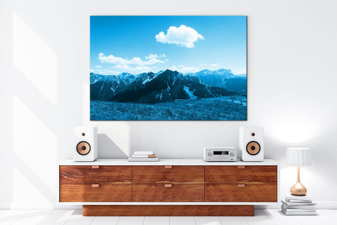 Leinwandbild Berglandschaft Monochrom Blau 80x60 cm Echtholzrahmen - Bild 5