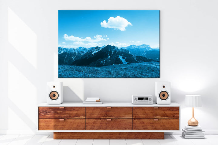Leinwandbild Berglandschaft Monochrom Blau 80x60 cm Echtholzrahmen - Bild 5