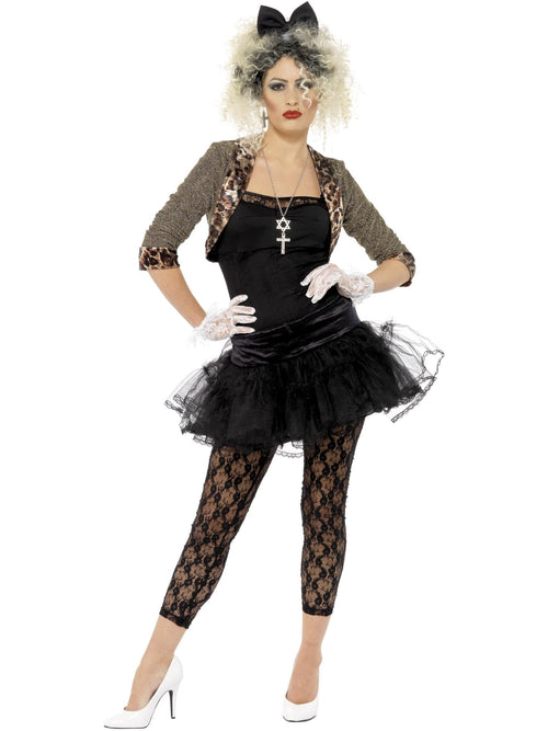 80er Jahre Kostüm Damen 6-teilig Schwarz Tutu Jacke Leggings