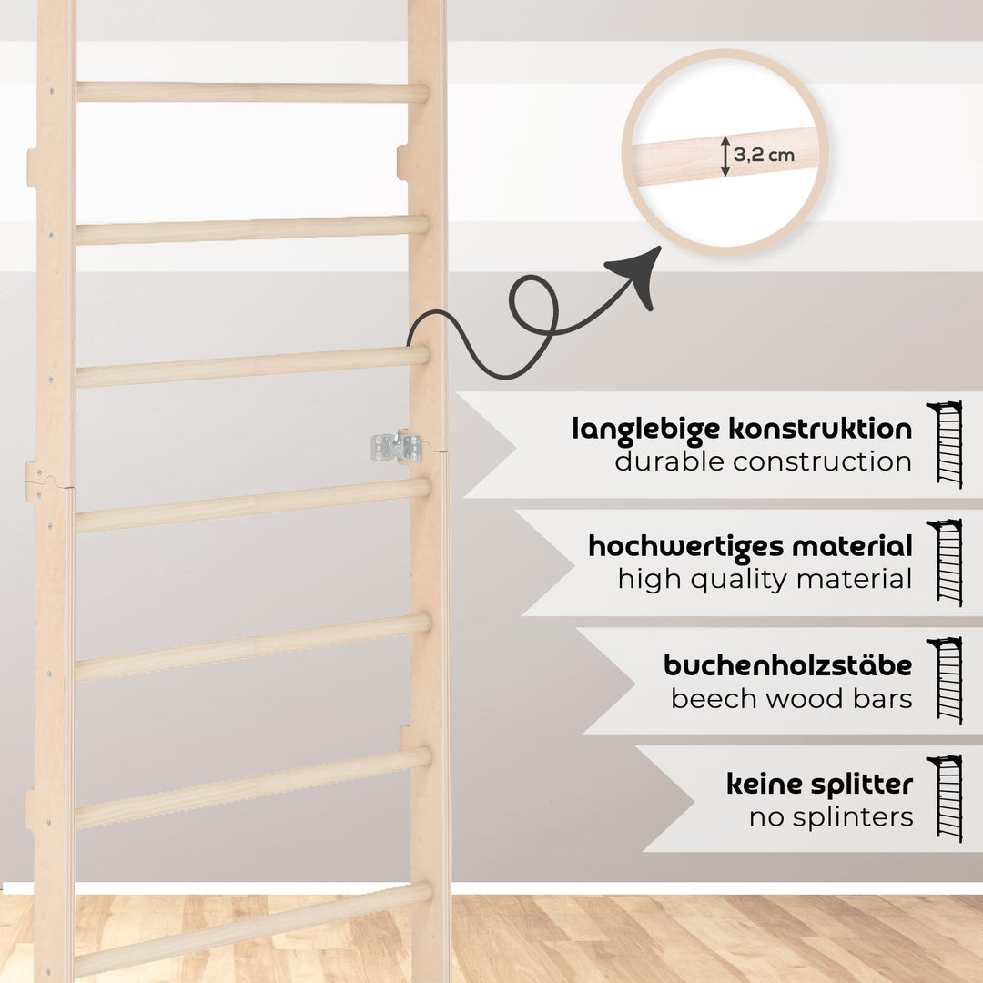 Sprossenwand Holz mit Turnringen für Heim-Fitness Wandmontage - Bild 3