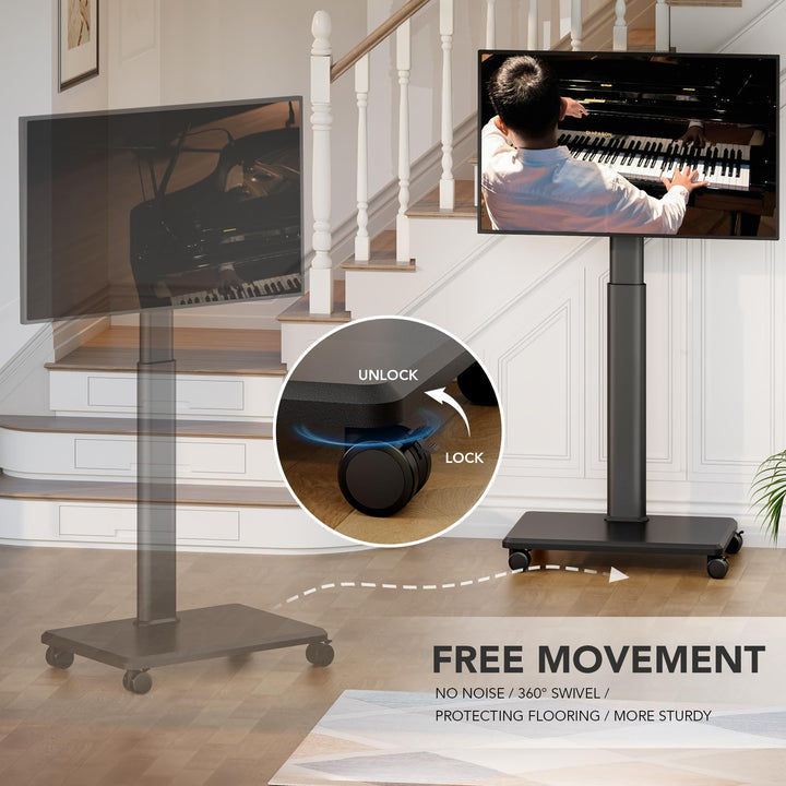 TV Bodenständer rollbar 27-65 Zoll schwenkbar höhenverstellbar VESA 400x400 - Bild 4